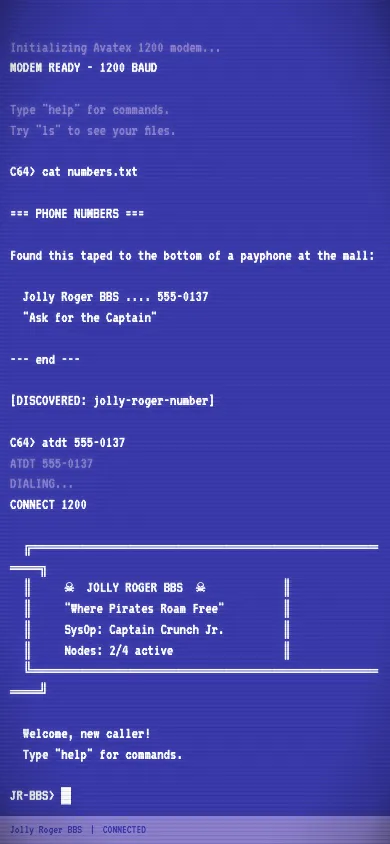 Connected to Jolly Roger BBS